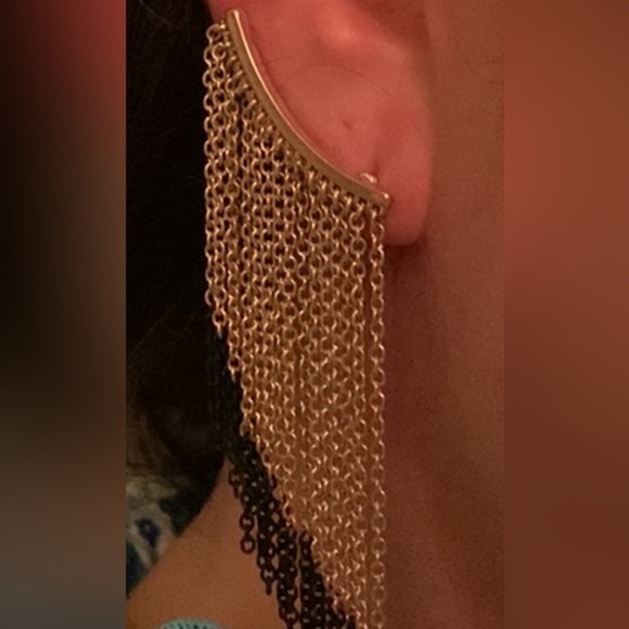 Jessica Simpson gold and black fringe climbing earrings. - Picture 2 of 6